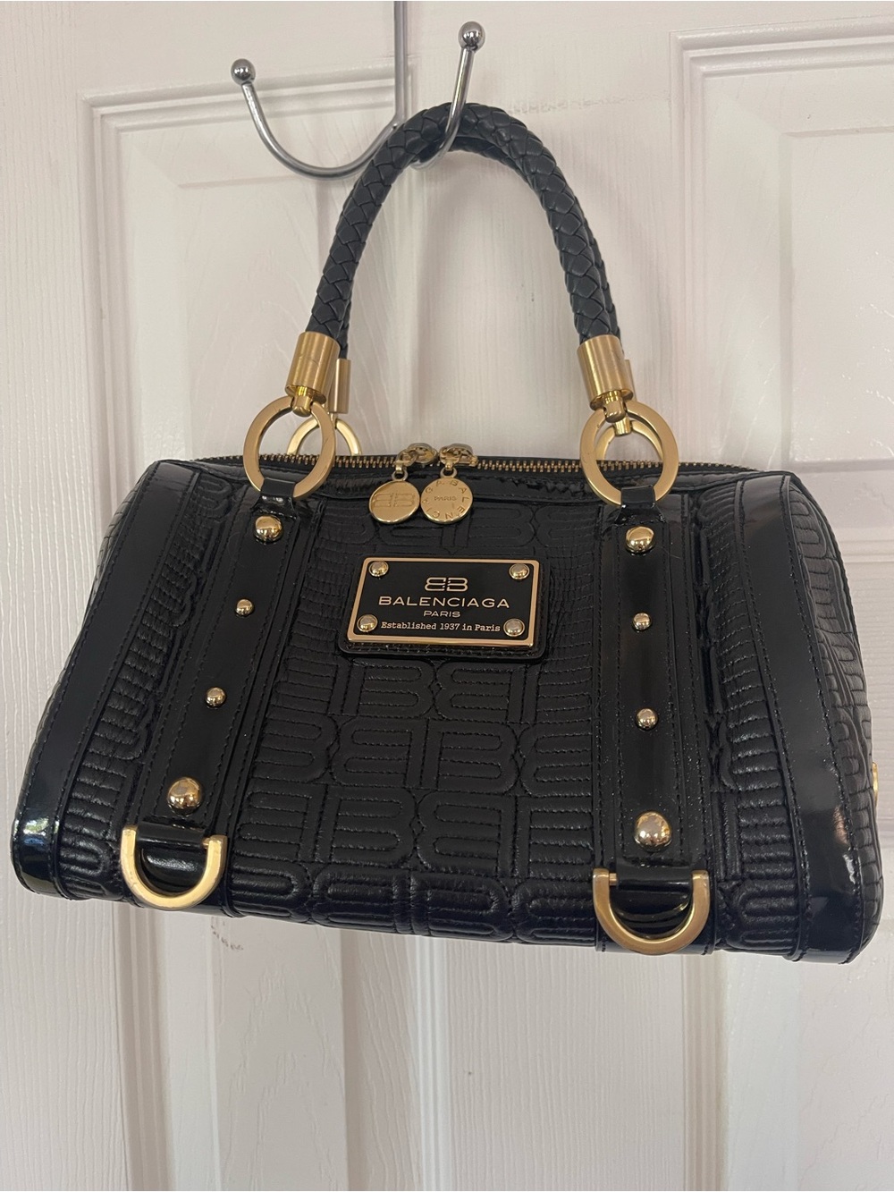 Balenciaga Black Quilted Satchel with Gold Hardware